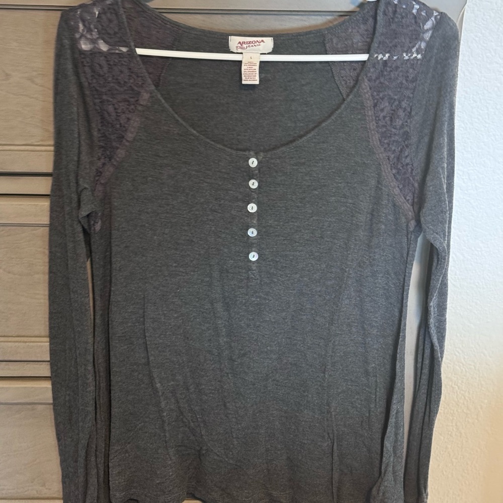 Arizona Jean Company Women's Charcoal Lace Long Sleeve Top